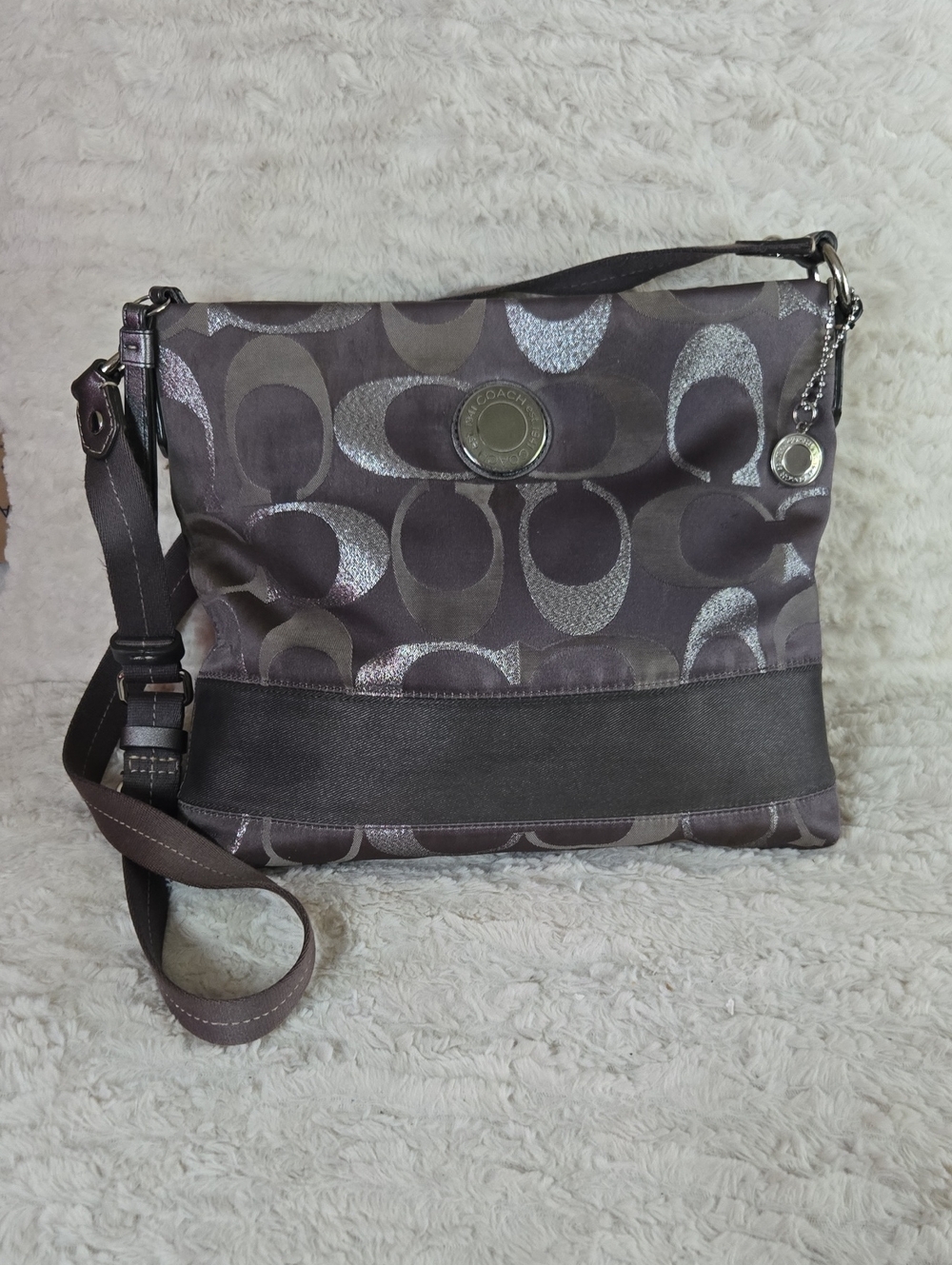 Coach Shoulder Bag in Metallic Gray Signature Jacquard